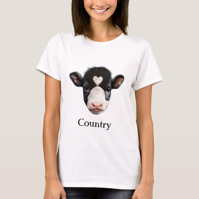Country Black and White Cow Face T-Shirt (Front)