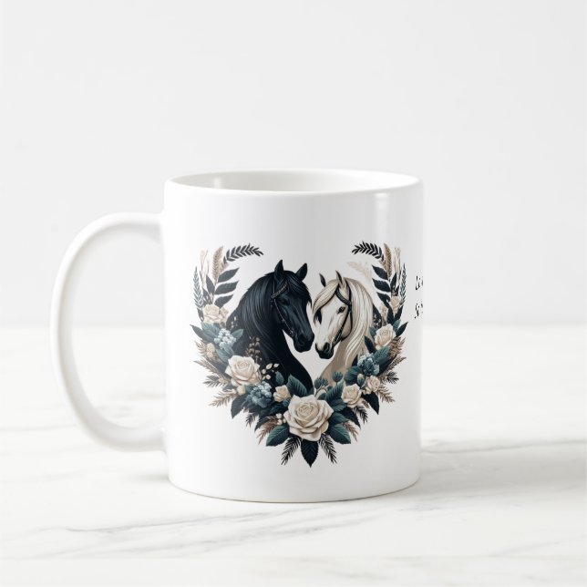 Country Black and White Horses in Love  Coffee Mug (Left)