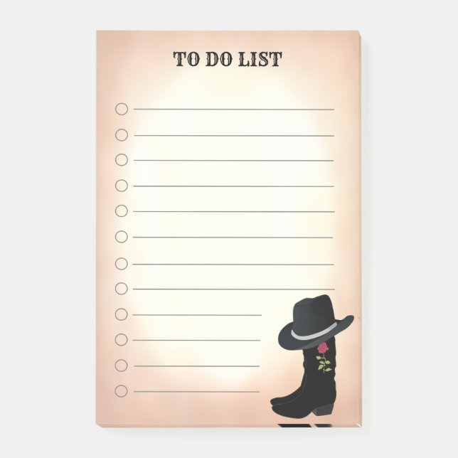 Country Black Boots & Hat To Do List Notes (Front)