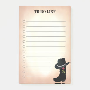 Country Black Boots & Hat To Do List Post-it Notes
