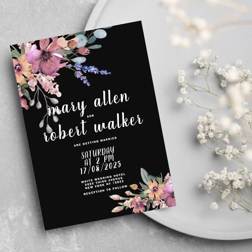 Country black pink lavender green floral wedding  invitation