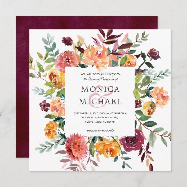 Country Bloom | Autumn Botanical  Frame Wedding Invitation (Front/Back)