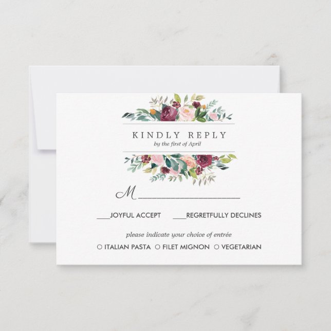 Country Bloom | Autumn wedding RSVP MEAL option Card (Front)