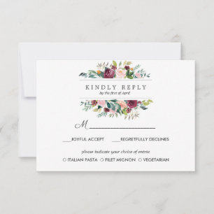 Country Bloom   Autumn wedding RSVP MEAL option Card