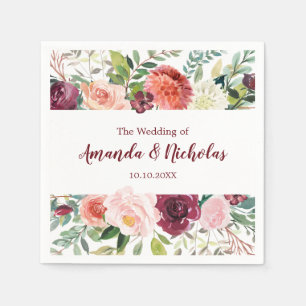 Country Bloom Burgundy Floral autumn Wedding Napkins