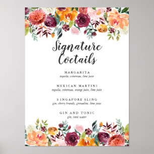 Country Bloom Burgundy Signature Cocktail Menu Poster