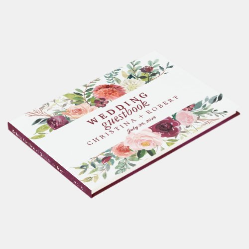 Country Bloom Burgundy Wedding Personalized Flower Guest Book