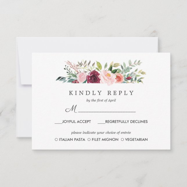 Country Bloom | Wedding Response RSVP MEAL option (Front)