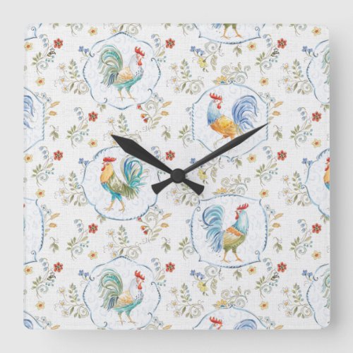 Country Blooms Pattern Square Wall Clock