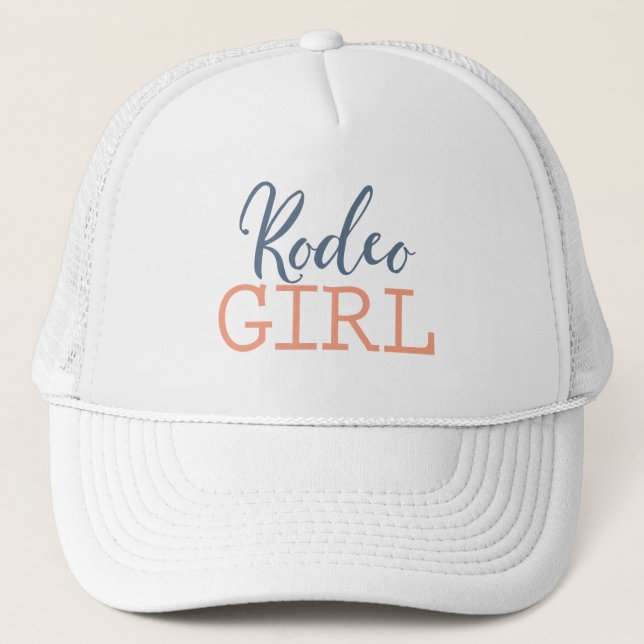 Country Blue and Peach Rodeo Girl Trucker Hat (Front)