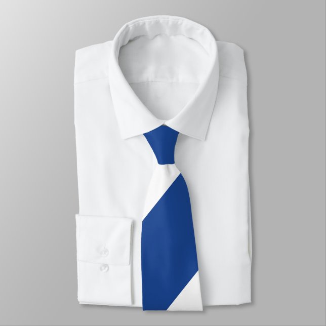 Country Blue and White Broad Regimental Stripe Neck Tie (Tied)