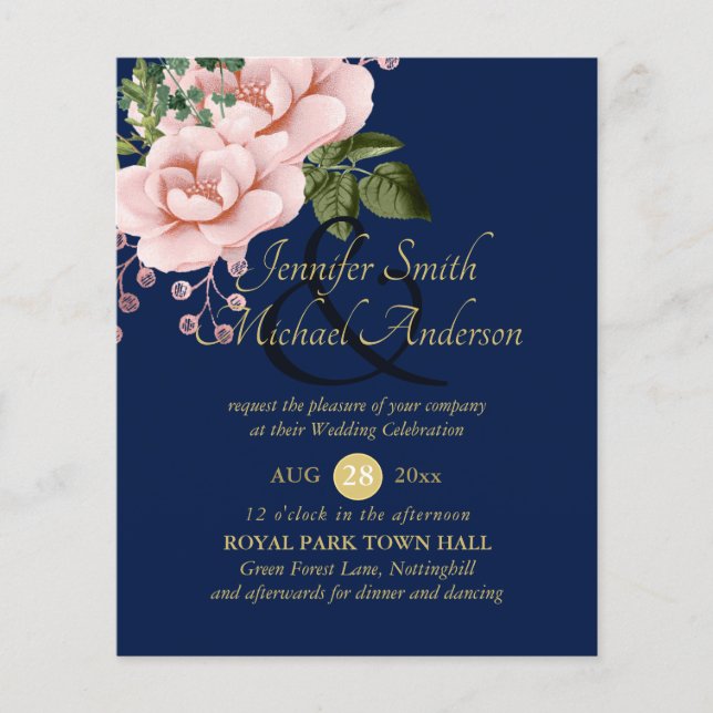 Country Blue Blush Pink Roses Wedding Ampersand (Front)