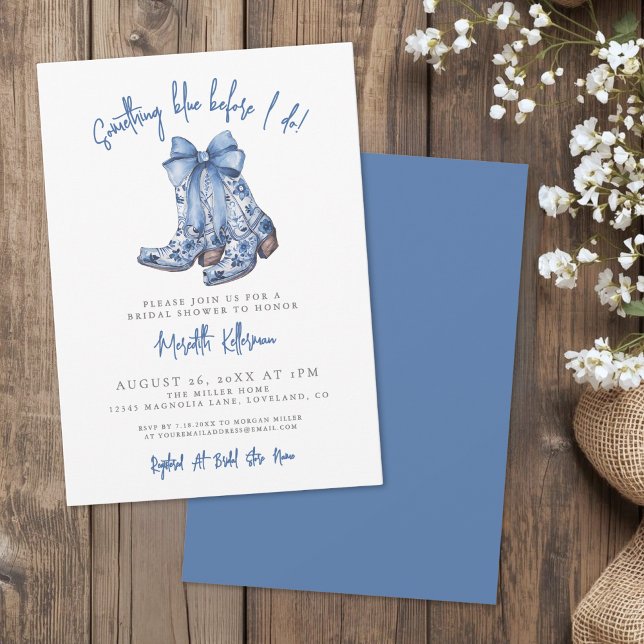 Country Blue Bow Cowboy Bridal Shower Invitation (Country Blue Bow Cowboy Bridal Shower Invitation)