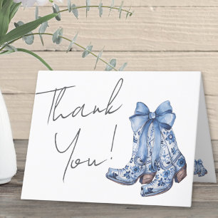 Country Blue Bow Cowboy Bridal Shower Letterpress Thank You Card