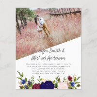 Country Blue Burgundy Pink Floral Wedding Invites