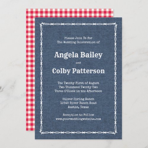Country Blue Denim and Barb Wire 2 Invitation