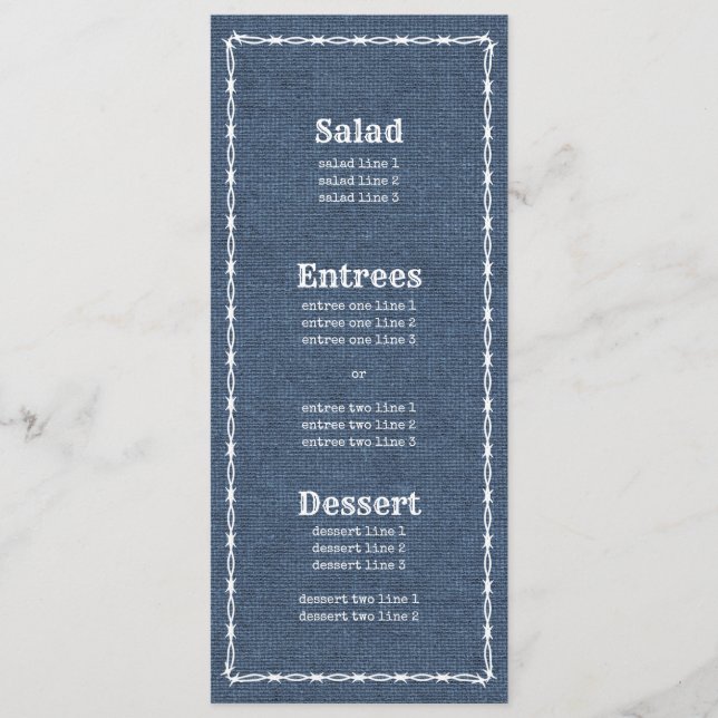 Country Blue Denim and Barb Wire 2 Menu (Front)
