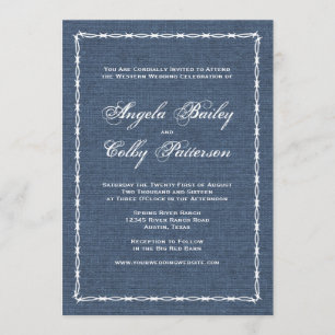Country Blue Denim and Barb Wire Invitation