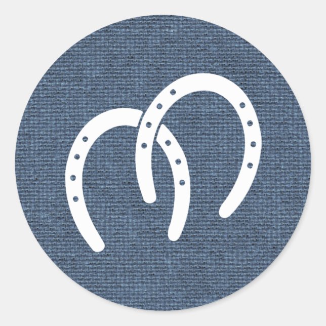 Country Blue Denim and Horseshoes Classic Round Sticker (Front)