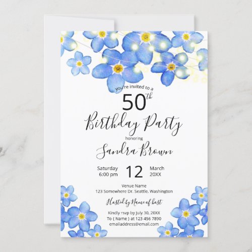 Country Blue Forget_Me_Nots Birthday Party Invitation