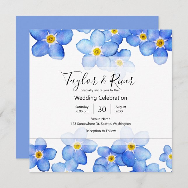 Country Blue Forget-Me-Nots Wedding Invitation (Front/Back)