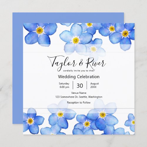 Country Blue Forget_Me_Nots Wedding Invitation