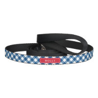 Country Blue Gingham Custom Name Pet Lead