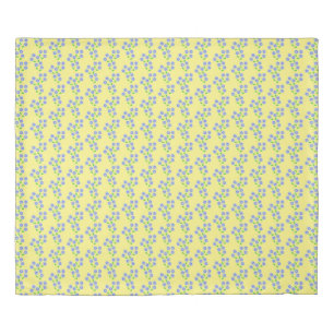 Country Blue on Yellow Flower Pattern Duvet Cover