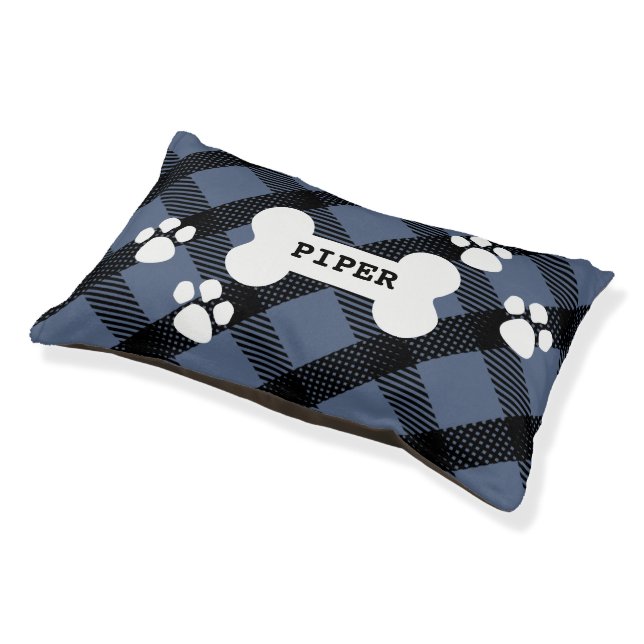 Country Blue Plaid Pet Bed (Angled)