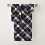 Country Blue Red White Grey Squares   Bath Towel Set