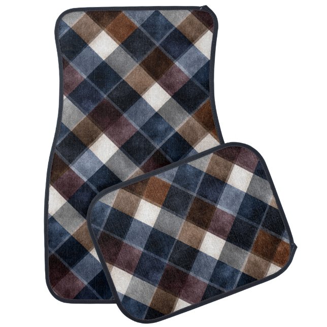 Country Blue Red White Grey Squares   Car Floor Mat (Set)