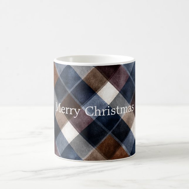 Country Blue Red White Grey Squares Christmas Coffee Mug (Center)