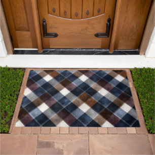 Country Blue Red White Grey Squares Doormat