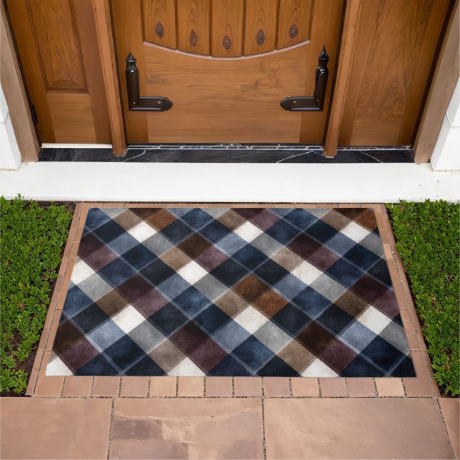 Country Blue Red White Grey Squares   Doormat (Outdoor)