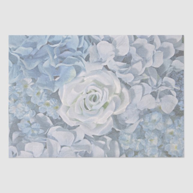 Country Blue Rose & Hydragea Floral Print Tissue Paper (Front)