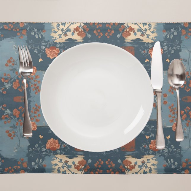Country Blue Rust Rustic Farmhouse Customizable Cloth Placemat (Creator Uploaded)