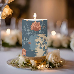 Country Blue Rust Rustic Farmhouse Short Pillar Candle