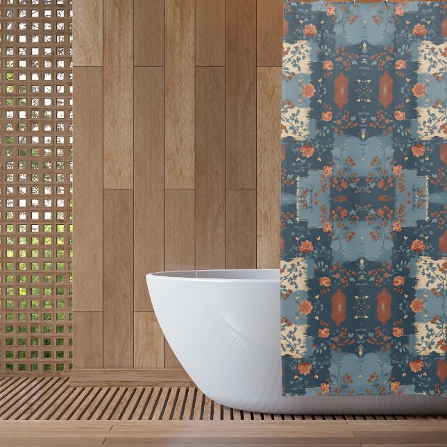 Country Blue Rust Rustic Farmhouse Shower Curtain (Creator Uploaded)