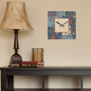 Country Blue Rust Rustic Farmhouse Square Wall Clock