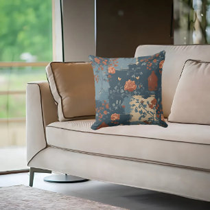 Country Blue Rust Rustic Farmhouse  Throw Pillow
