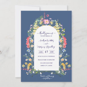 Country Blue Rustic Wildflower Watercolors Invitation