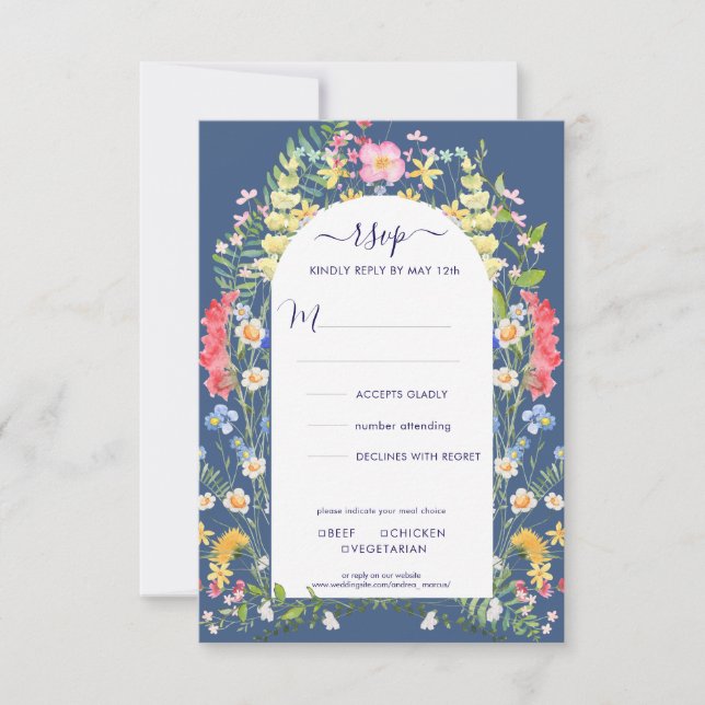 Country Blue Rustic Wildflower Watercolors RSVP (Front)