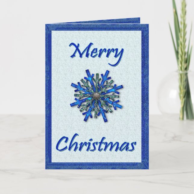 Country Blue Sparkle Snowflake Holiday Card (Front)