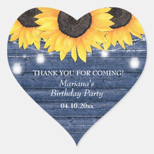 Country Blue Sunflower on Wood Birthday Heart Sticker