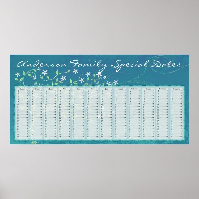 Country Blue Tree Dutch Birthday Calendar Poster (Front)