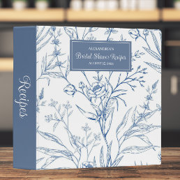 Country Blue &amp; White Floral Bridal Shower Recipe  3 Ring Binder