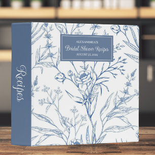 Country Blue & White Floral Bridal Shower Recipe  3 Ring Binder