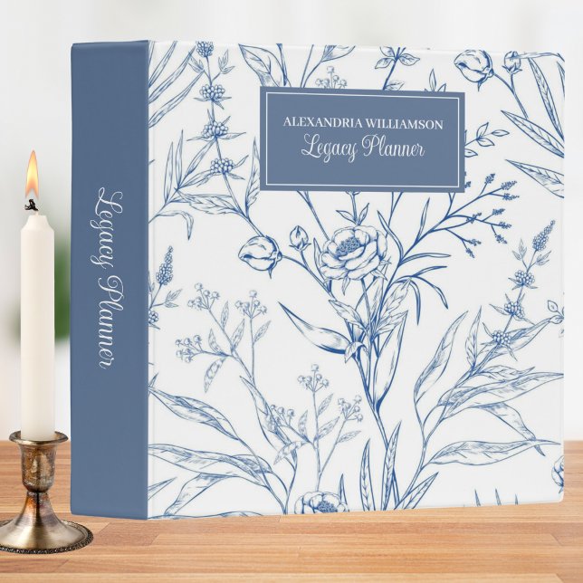 Country Blue & White Floral End of Life Planner  3 Ring Binder (Creator Uploaded)