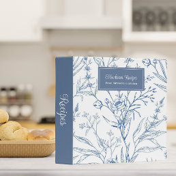 Country Blue &amp; White Floral Heirloom Recipe  3 Ring Binder