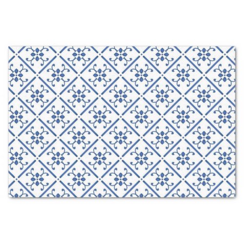 Country Blue White Pattern Mediterranean Tile Tissue Paper